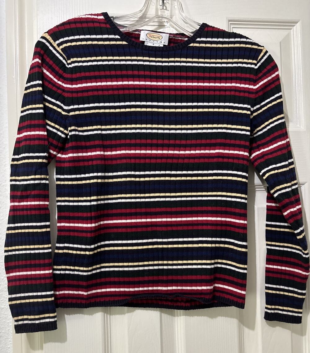 Vintage Talbots Petites Multicolored Striped Knit Top Size P/XS Hong Kong Preppy